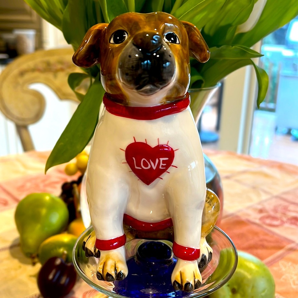 NWT Blue Sky Clayworks Loving 6.5” Dog with white sweater w/ red heart figurine